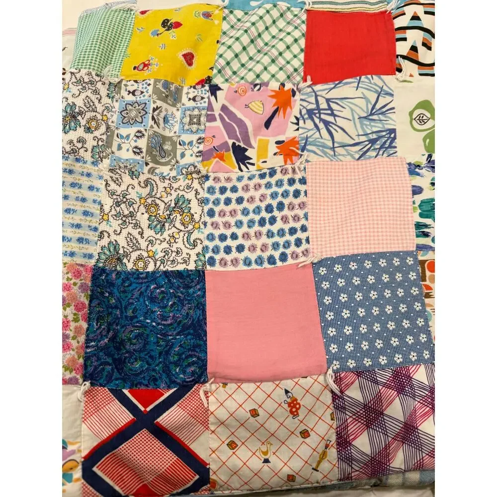 Handmade vintage-style Patchwork quilt Multi-Color Postage Stamp style Cottage
